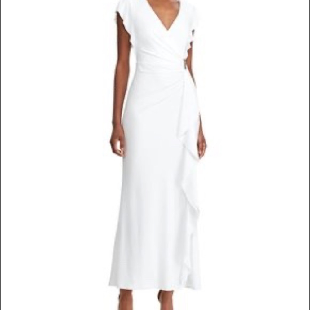 White Flutter-Sleeve Surplice Maxi Dress